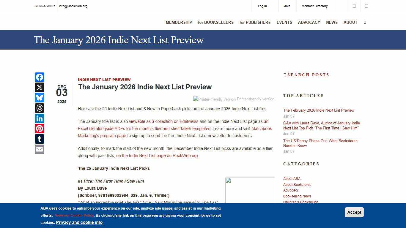 The January 2026 Indie Next List Preview | the American Booksellers Association